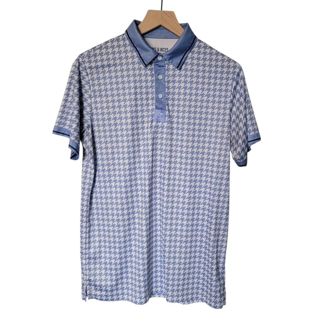 Pins &‎ Aces Golf Blue and White Polo Shirt Size M